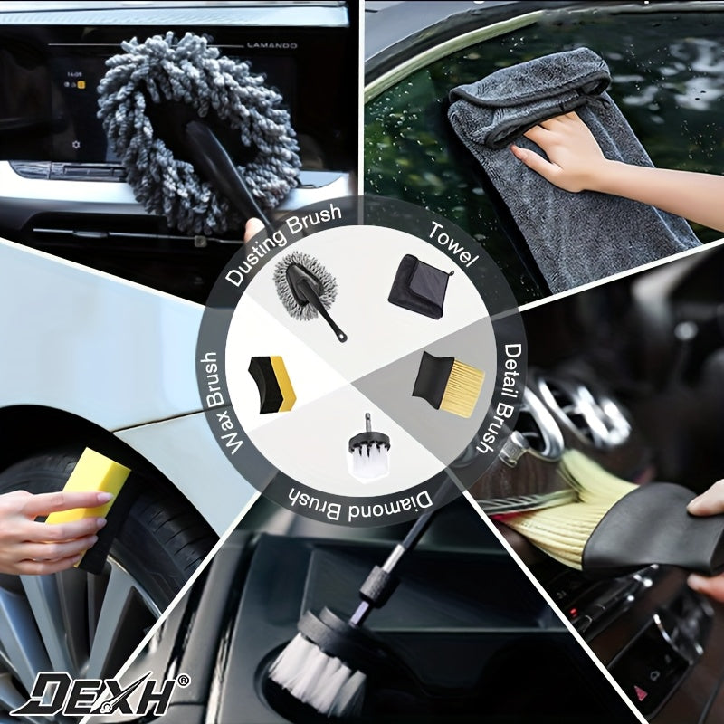 28pcs Car Details Kit, Car Detailing Brush Set, Auto Detailing Drill Brush Set, Car Detailing Brushes, Car Accessories-Car Detailing Tools Kit For Interior, Exterior, Wheels, Windshield
