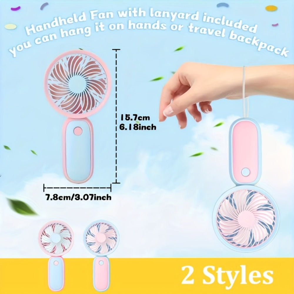 Mini Handheld Fan Bulk 12 Pack | Portable Neck & Wrist Personal Fan, USB Rechargeable, Lightweight Cute Design for Wedding Favors, Festival Party, Travel, Camping & Office Giveaways – Type A & B