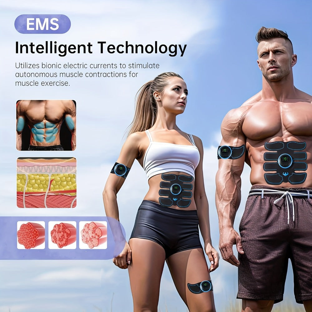 EMS Muscle Stimulator Abdominal Training Belt, Electronic Ab Toner for Whole Body Fitness & Strength Training, Exercise Equipment for Men & Women – 3 Machines + 3 Patches Included