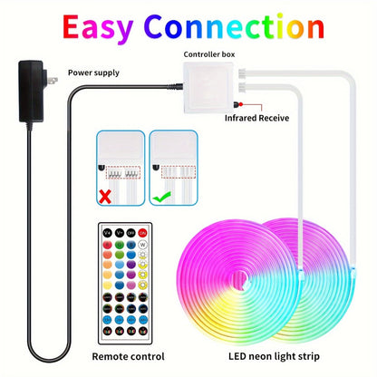 Neon Rope Lights 100ft RGB LED with App & Remote Control, 2 Rolls of 50ft Flexible Neon LED Strip, 24V Safe Low Voltage, for Bedroom, Room Decor, Gaming Setup, Indoor Accent & Holiday Lighting
