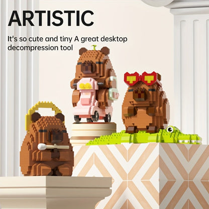 Capybara Micro Brick Building Set 562pcs Collector Edition – Miniature DIY Assembly Desk Decor Stress Relief Toy for Kids Teens Adults Capybara Lover Gift Birthday Easter Christmas Multiple Scenes