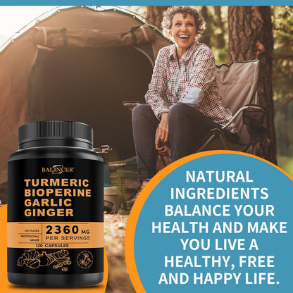 Turmeric Garlic Ginger Supplement 2360mg with Black Pepper – 4-in-1 Anti-Inflammatory, Joint & Immune Support Herbal Formula for Women & Men, 120 Capsules