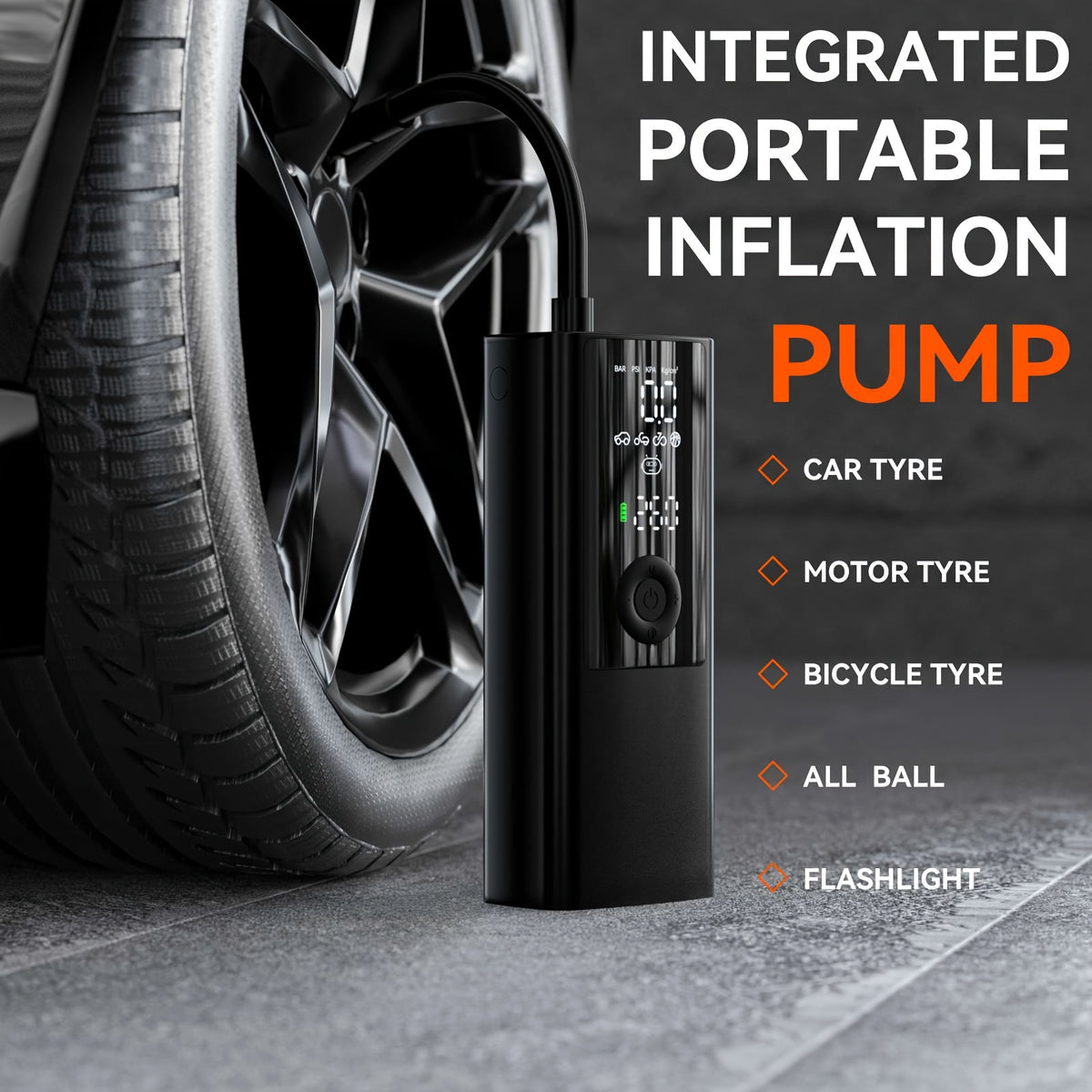 Portable Tire Inflation Pump - Wireless Electric Inflator, Equipped with Tire Pressure Gauge, LED Lighting, Inflation Nozzle with Multifunctional Adapter, Suitable for Cars, Motorcycles, Bicycles, Balls, Etc, Tire Pump And Jumper, Tire Air Compressor
