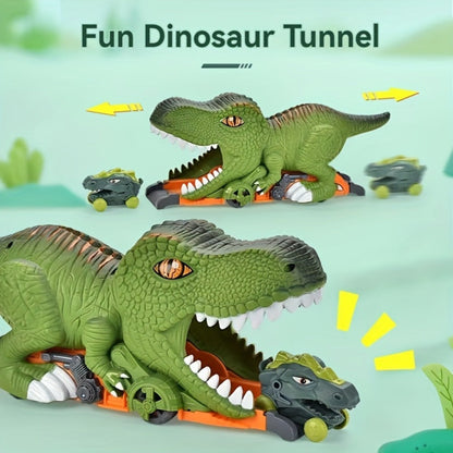Electric Dinosaur Train Track Set 121pcs – Battery Powered Dino Swallowing Car Sliding Train Toy with Random Car Combinations for Boys Girls Kids Ages 3 4 5 6+