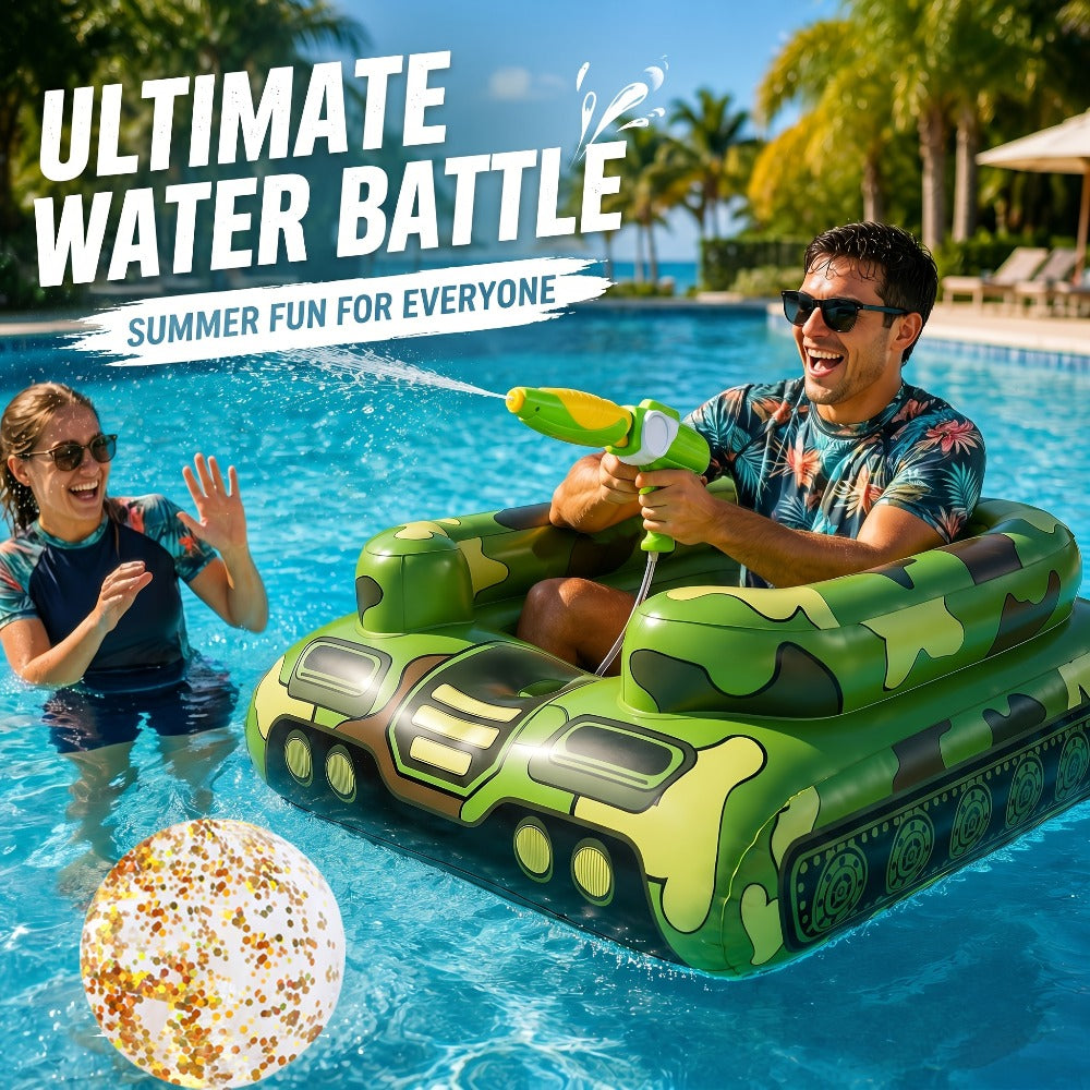 60 Inch Ride-On Inflatable Pool Float with Built-In Sprayer & 16-Inch Beach Ball for Adults – XL Heavy Duty Blow Up Raft for Swimming Pool Lake Beach, Summer Outdoor Water Toy Party Gift (Yellow & Green)
