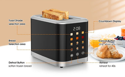 2 Slice Toaster with Touch Screen – 1.5" Wide Slot for Bread, Bagels & English Muffins, 6 Bread Types, 5 Toast Shade Settings, Cancel & Defrost Functions