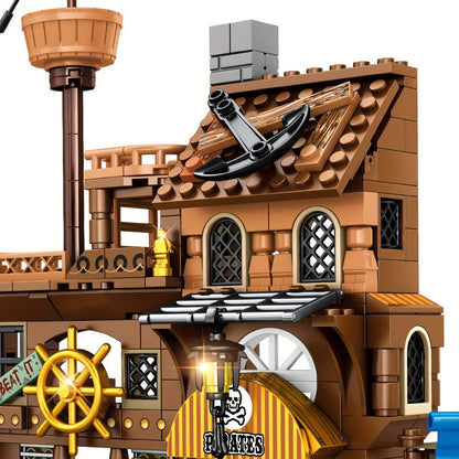 Pirate Ship Building Blocks Set 573 Pieces – Pirate's Wharf Supply Center Brick Toy, LEGO-Compatible Adventure Build for Kids & Adults, Birthday Gift for Boys Who Love Pirates & Ships