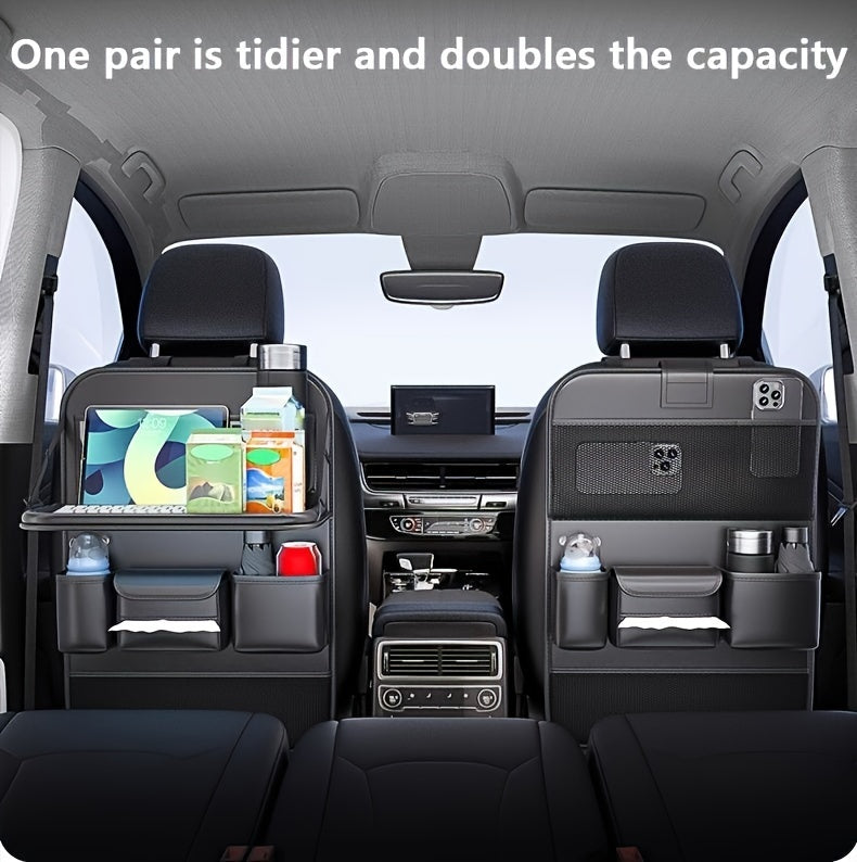 Faux Leather Premium Car Seat Back Organizer Travel Additions Seat Storage Bag Back Seat Dining Table And Cup Holder Universal Model