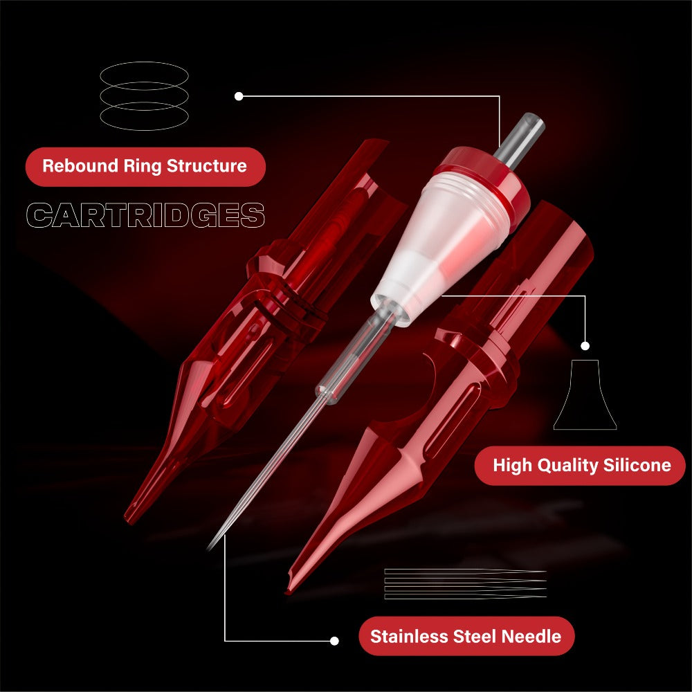Assorted Tattoo Cartridge Needles Set 20/50pcs - Round Liner Shader Curved Mag Mixed Pack, #10 Bugpin #12 Standard, 3RL 5RL 7RL 9RL 11RL 5RS 7RS 9RS 7RM 9RM 9M1 for Rotary Pen & Coil Tattoo Machine Gun