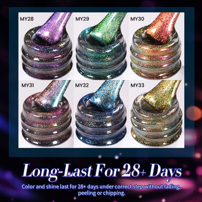 Cat Eye Gel Nail Polish Set 6 Colors 9D Magnetic Polaris Glass Water Light Effect - Semi-Permanent Soak Off LED UV Gel 0.34oz Each - Long Lasting Shimmer Nail Art for Women Salon Home DIY