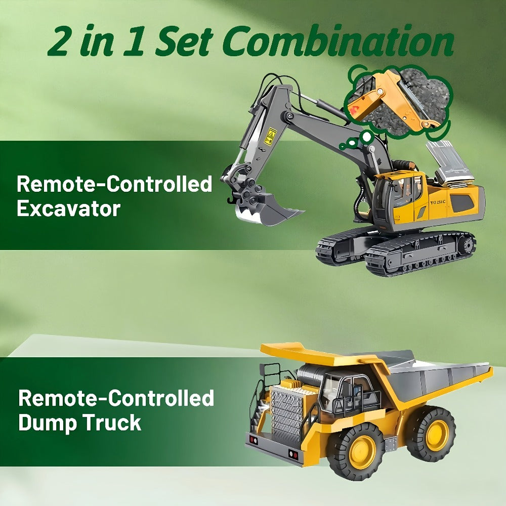 RC Construction Vehicle Set 2-in-1 & 3-in-1 – 2.4G 11-Channel Remote Control Excavator Dump Truck Forklift Bulldozer, Alloy & Plastic Engineering Toy Car Kit for Kids Boys, Birthday Christmas Gift