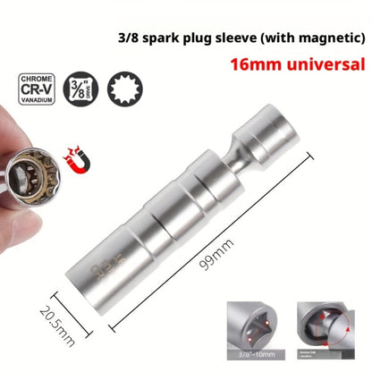 Magnetic Spark Plug Socket Set 14mm 16mm with 3/8" Drive Alloy Steel Ratchet Wrench 2-Piece Universal Spark Plug Removal Tool Kit for Car Truck Motorcycle