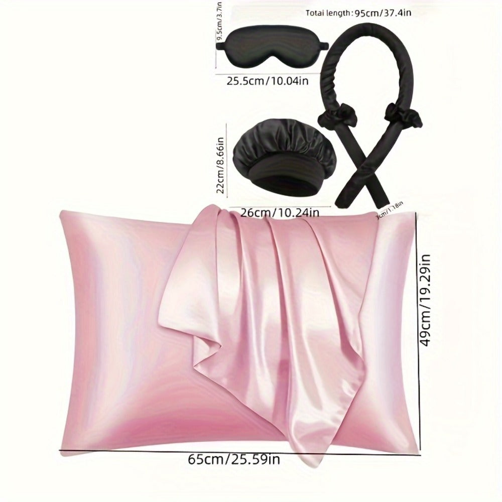 Heatless Curling Set 12pcs Overnight Sleep Hair Curlers Satin Sleep Cap Eye Mask Facial Roller Hairband Storage Bag No Heat Damage Frizz-Free All Hair Types Self-Care Gift Set Women Pink Black Purple