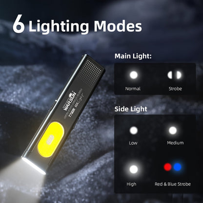 COB Pocket Flashlight USB-C Rechargeable, WARSUN T7 120LM LED Torch with 5 Modes, COB Side Light, Compact EDC Flashlight, Fast Charging, Aluminum Alloy, for Camping Reading Emergency Everyday Carry
