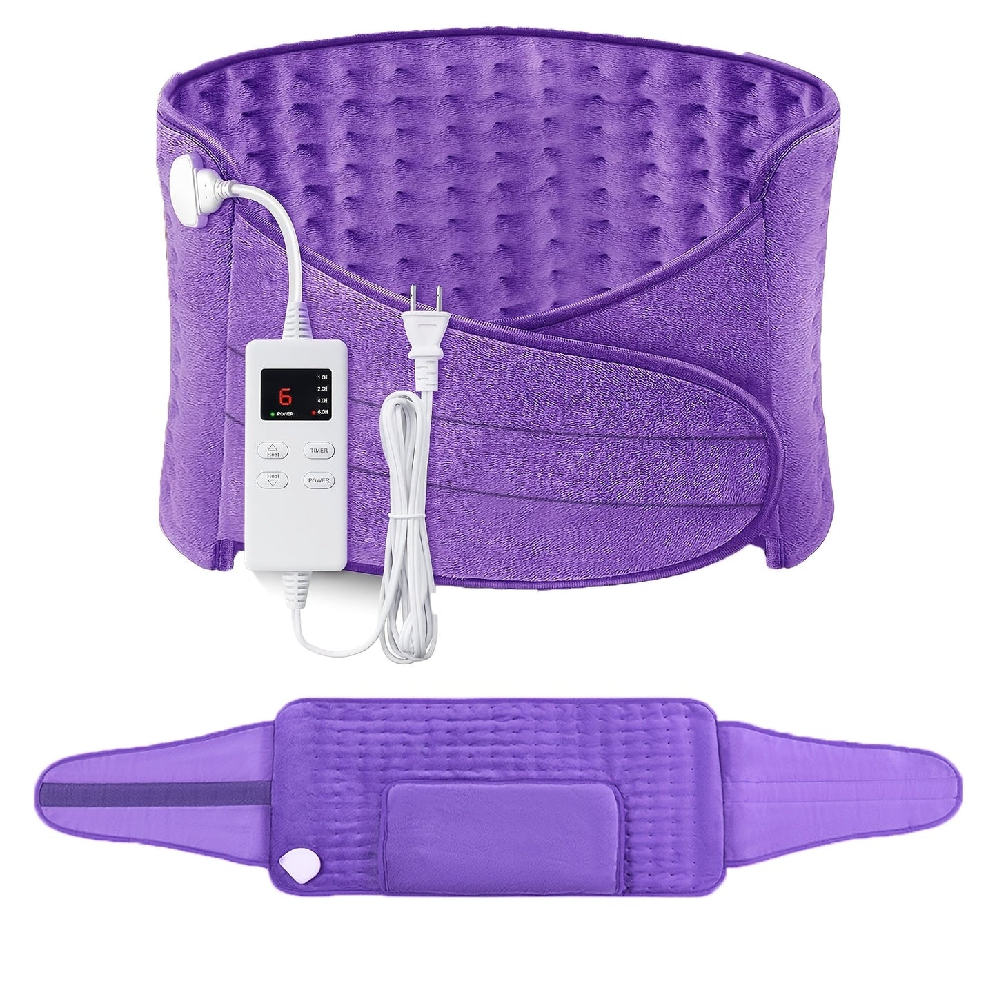 Electric Heating Belt for Back Pain Relief – 12x24 Inch Heated Waist Wrap with 6 Heating Levels, 4 Timer Settings & 6-Hour Auto Shutoff, Adjustable Fit for Men and Women