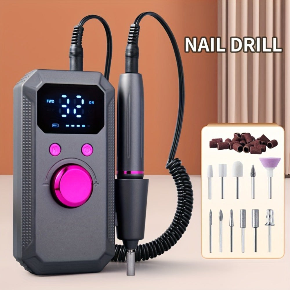 Electric Nail Drill Rechargeable 11 Grinding Heads & 20 Sanding Rings High-Speed Nail Grinder Machine for Acrylic Gel Natural Nails - Home Salon Manicure Pedicure Tool, Grey Rose Gold White