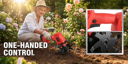 Cordless Electric Cultivator 20V Lightweight Handheld Rotary Tiller – 9-Inch Width 6.6-Inch Depth, 1 or 2 Batteries & Charger, Garden Soil Tiller for Courtyard Farmland Vegetable Garden Raised Bed