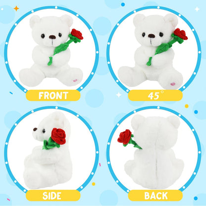 Rose Bear Plush with LED Light Glowing White Bear with Flowers Romantic Stuffed Animal Gift for Her Women Girls Girlfriend Mom Valentine's Day Mother's Day Birthday Anniversary