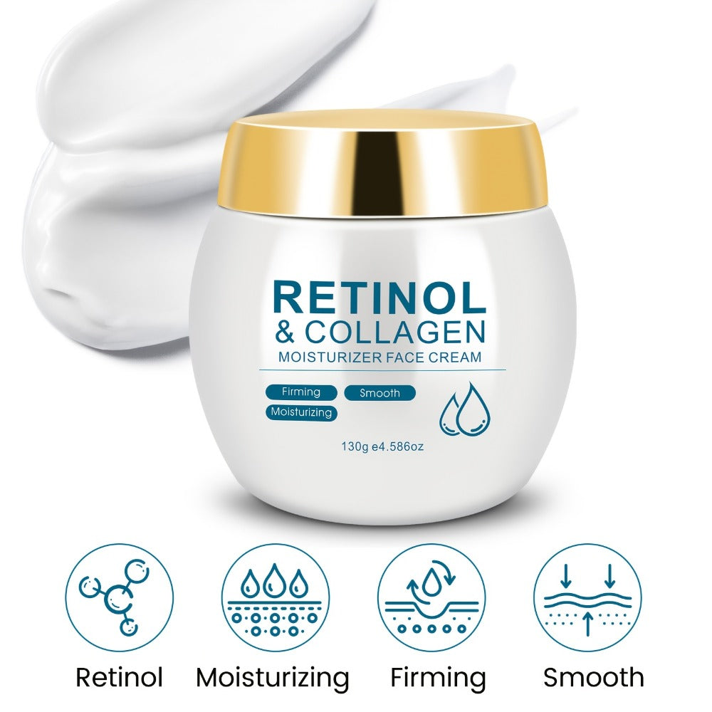 Retinol & Collagen Moisturizer Face Cream with Hyaluronic Acid & Vitamin E, Hydrating Firming Anti-Aging Day & Night Cream for All Skin Types, Hypoallergenic Neck & Face Moisturizer – 130g