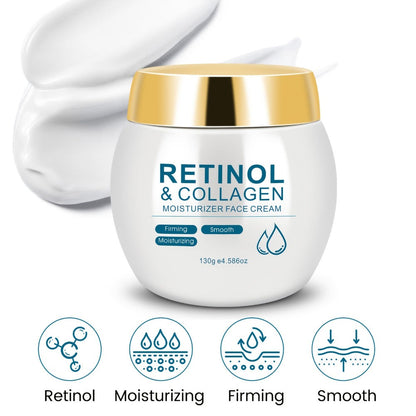 Retinol & Collagen Moisturizer Face Cream with Hyaluronic Acid & Vitamin E, Hydrating Firming Anti-Aging Day & Night Cream for All Skin Types, Hypoallergenic Neck & Face Moisturizer – 130g