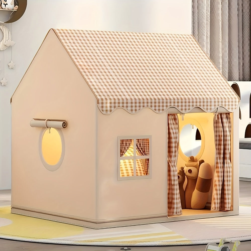 Kids Play Tent Cabin Style for Indoor Outdoor – Checked Polyester Playhouse for Toddlers Ages 2-6, Imaginative Role Play Pretend House | Best Birthday & Holiday Gift for Boys and Girls