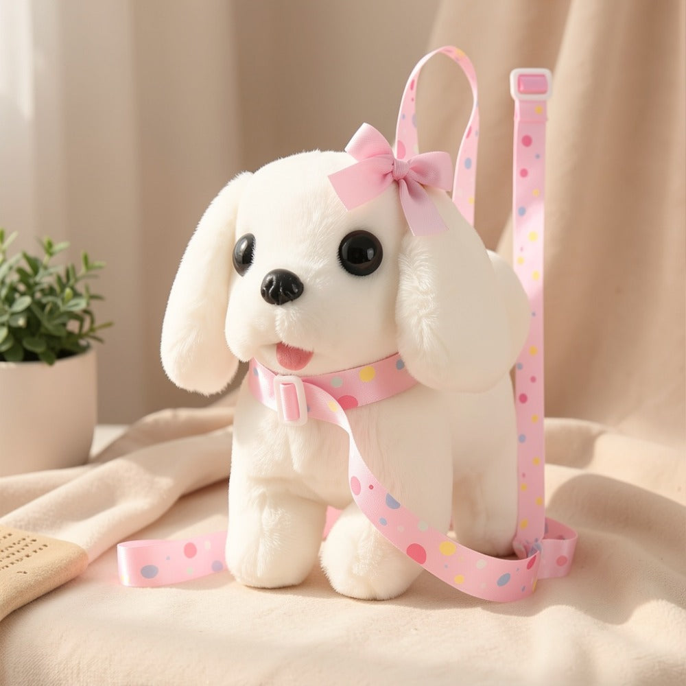 Walking Barking Dog Toy Electronic Interactive Puppy Plush with Tail Wagging Leash Bow Soft Stuffed Animal Birthday Christmas Easter Gift for Kids Girls Toddlers
