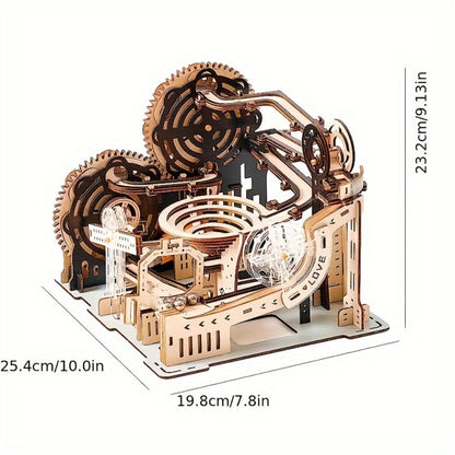 Marble Run Kit Electric 3D Wooden DIY Model Building Set – Brain Teaser STEM Puzzle Toy for Teens & Adults, Mechanical Engineering Gift for Christmas Birthday Valentine's Day