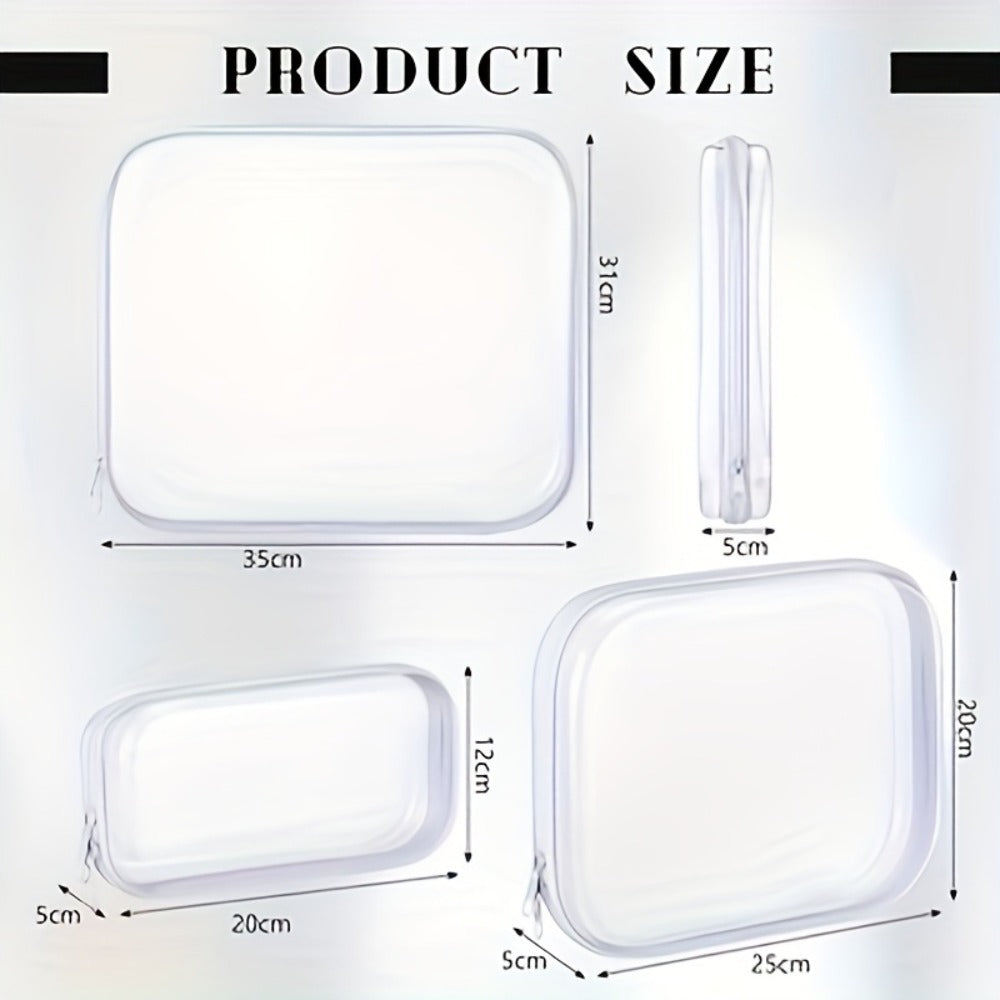 Clear Hard Shell Storage Bag Set 6Pcs Transparent Zippered Makeup Organizer Pouch Hard Plastic Pencil Case Travel Toiletry Bag Small Medium Large Sizes Multi-Purpose