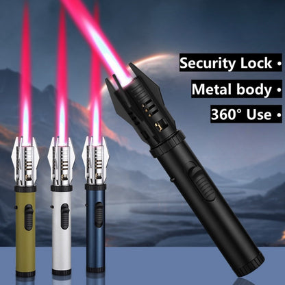 Windproof Turbo Torch Lighter 360 Degree Ignition Metal Jet Flame Lighter with Safety Lock Adjustable Flame for Camping BBQ Outdoor Cooking Butane Gas Not Included