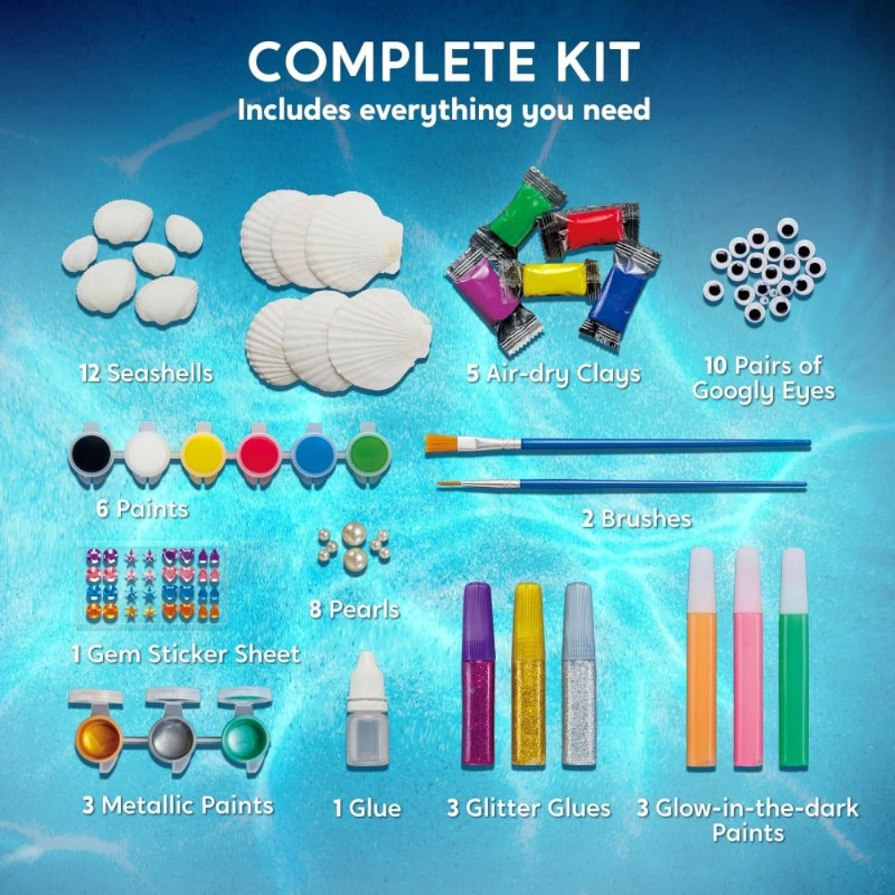 Glow in the Dark Seashell Painting Kit for Kids – 12 Real Sea Shells with Non-Toxic Acrylic Paints & Brushes, Ocean STEM Arts and Crafts for Boys Girls Ages 6-12