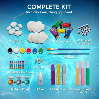 Glow in the Dark Seashell Painting Kit for Kids – 12 Real Sea Shells with Non-Toxic Acrylic Paints & Brushes, Ocean STEM Arts and Crafts for Boys Girls Ages 6-12