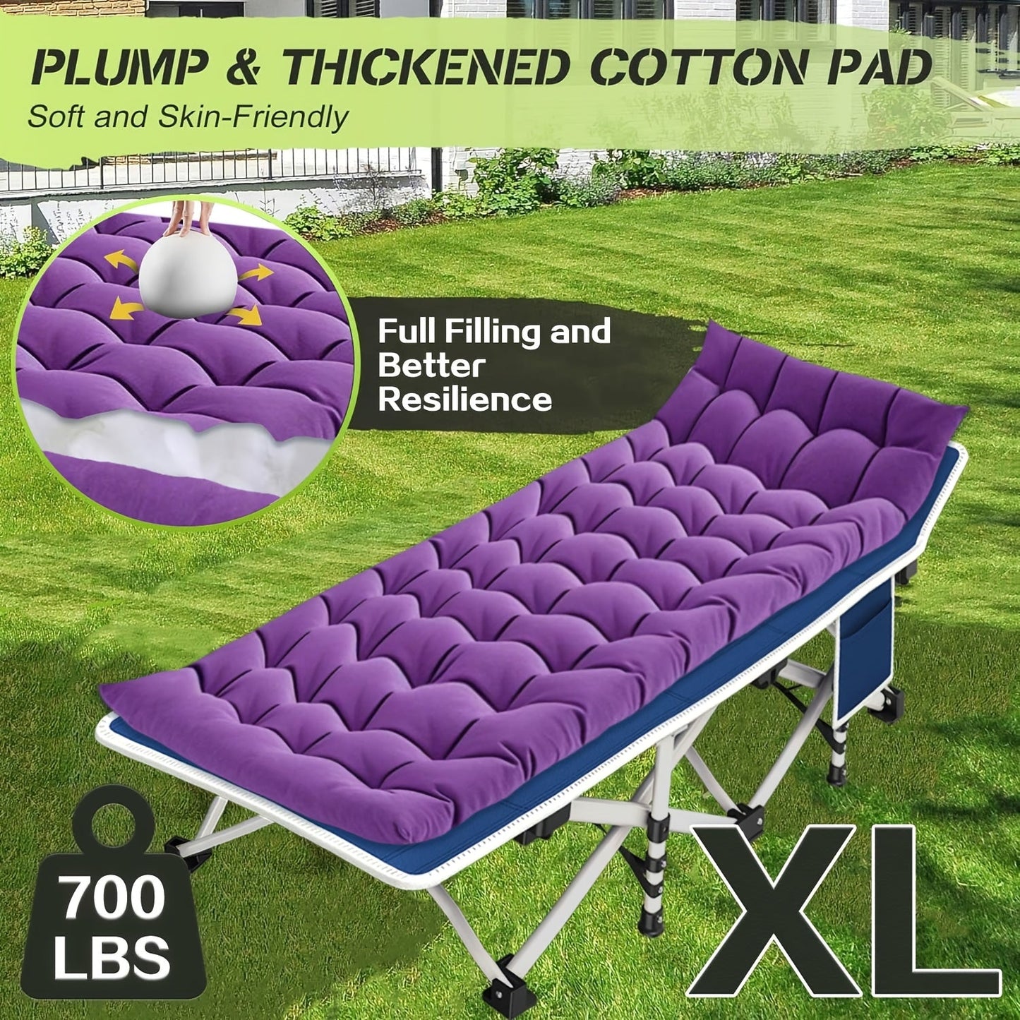 XXL Folding Camping Cot with Mattress - Extra Wide 27" & 32" Heavy Duty Sleeping Cot for Adults, 1200D Oxford Portable Camp Bed with Carry Bag | Outdoor Hiking Backpacking Guest Bed