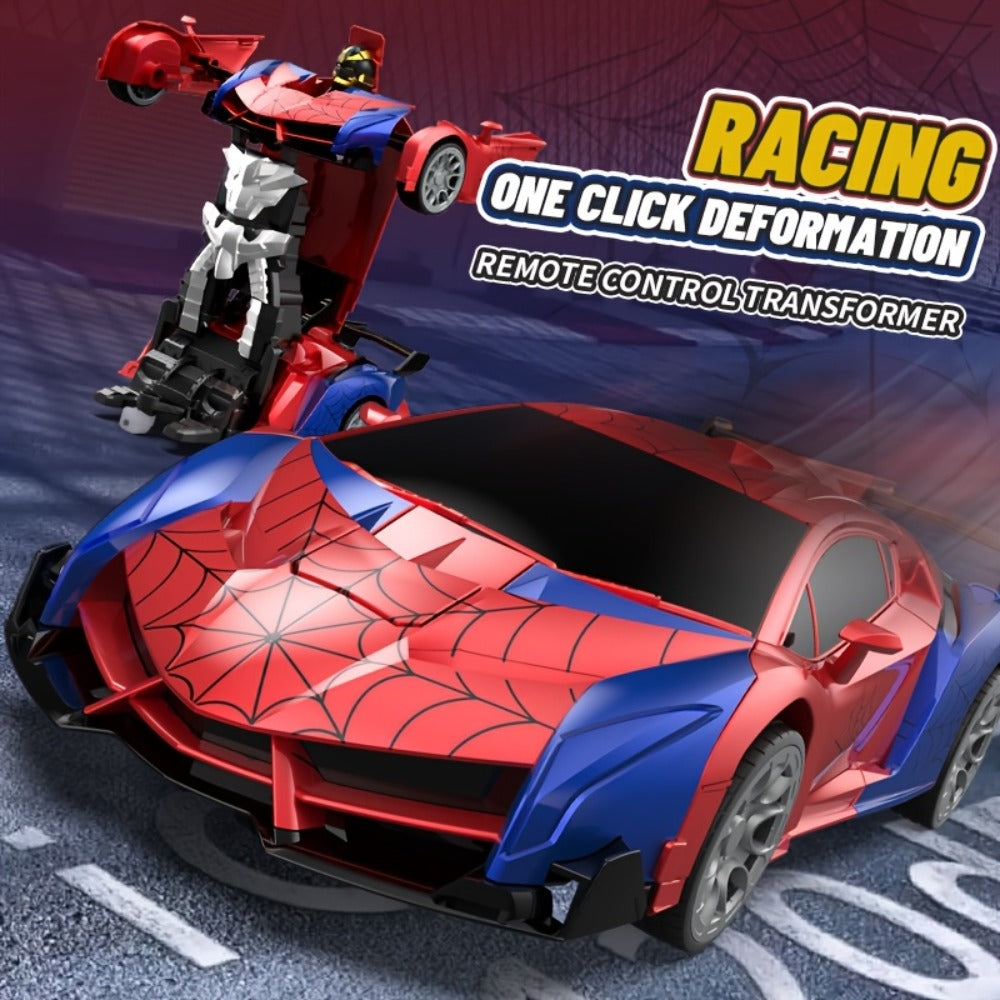 2-in-1 Transform RC Car Robot with One-Button Deformation, 360° Drift, LED Lights & USB Rechargeable Battery – 1:18 Scale 2.4GHz Remote Control Toy for Kids Ages 3+, Birthday Gift (Police/Spider)