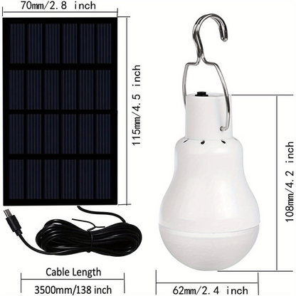 Outdoor Solar Light Bulb with 3.5M Cable – 110 Lumen 12 LED, 800mAh Rechargeable, 6000K Daylight, Portable Hanging Lamp for Garden, Yard, Garage, Chicken Coop & Tent Camping, 2/4 Pack