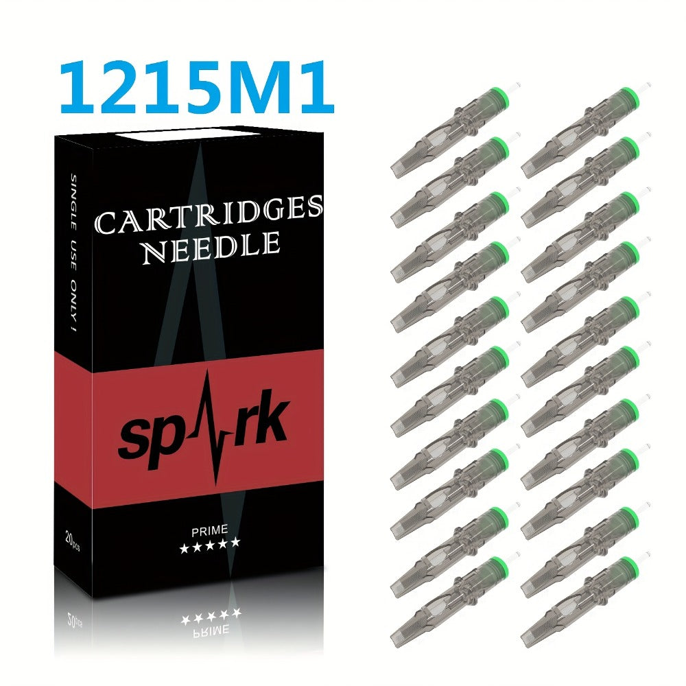 Tattoo Cartridge Needles 20pcs Disposable EO Sterilized 12 Series Round Liner Curved Magnum Flat Shader for Professional Body Art Tattoo Machine RL CM M1 RS