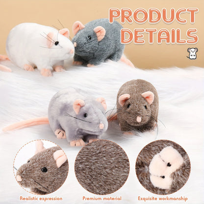 Realistic Fake Rat Cat Toys 8-Pack – 7 Inch Plush Mouse Toys for Cats, Cuddly Lifelike Mice Bulk Set in Mixed Colors
