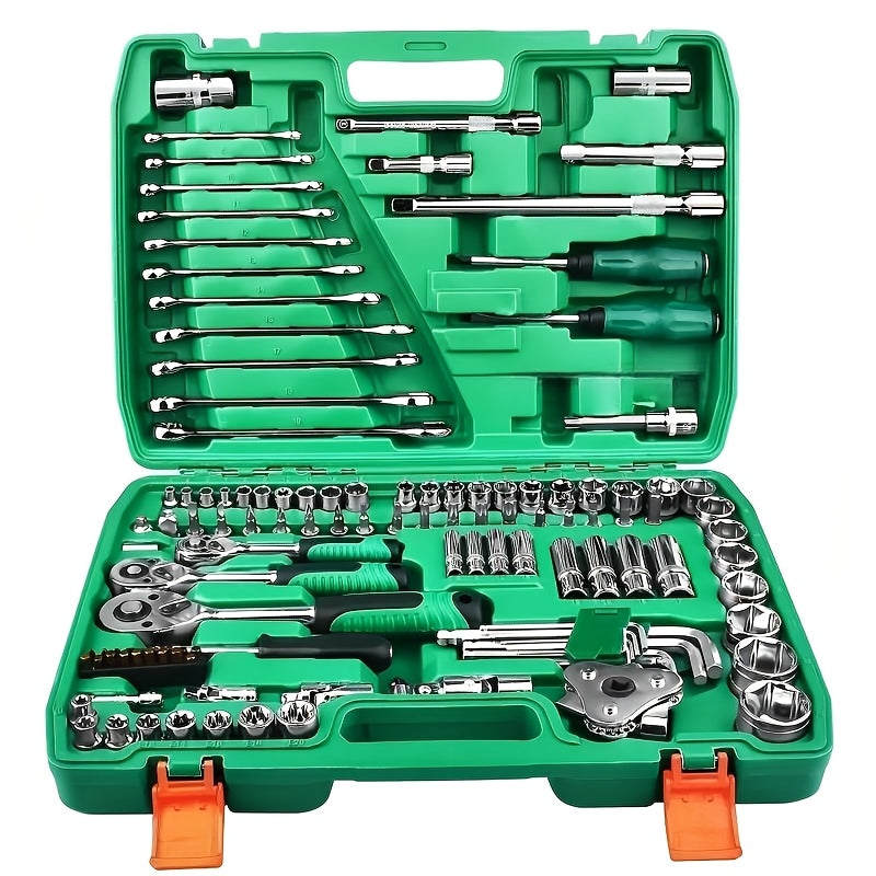 53/82/121/151pcs Heavy Duty Set with Ratchet, Extension Rods & Joints - Adjustable 6-Point Drive Kit Suitable for Automotive, Marine, Motorcycle Repair, Metric (8-22mm) & SAE (1/4"/1/2")