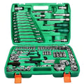 53/82/121/151pcs Heavy Duty Set with Ratchet, Extension Rods & Joints - Adjustable 6-Point Drive Kit Suitable for Automotive, Marine, Motorcycle Repair, Metric (8-22mm) & SAE (1/4"/1/2")