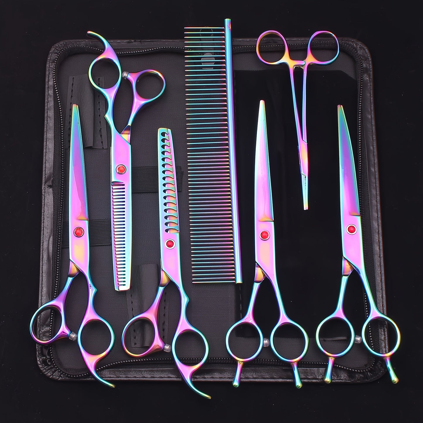 Dog Grooming Scissors Set 7 Piece - Japanese Stainless Steel Cutting Thinning Chunker Shears with Pet Comb for All Breeds