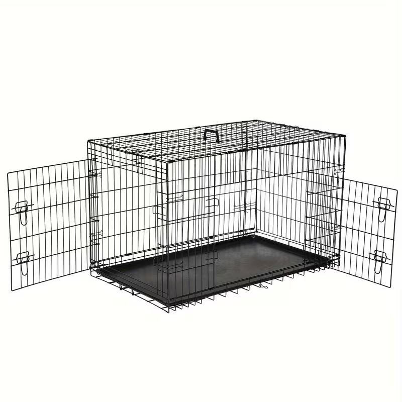 Dog Crate with Divider Panel & Double Door - Folding Metal Wire Dog Cage with Leak-Proof Tray, Indoor Outdoor Travel Pet Kennel for Small Medium Large Dogs, 5 Sizes