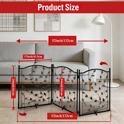 Foldable Pet Gate 3-Panel 52x24 Inch Metal Freestanding Dog Fence Retractable for Stairs Hallways Doorways Indoor Dog Gate No Installation