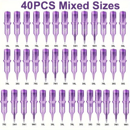 Disposable Tattoo Needles Mixed Size Sterilized RL RS M1 0.35mm – Safety Tattoo Needle Set for Tattoo Artists and Beginners, Body Art Supplies 30 40 100 Piece Bulk Pack