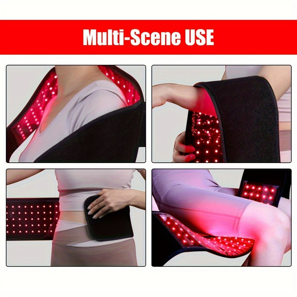 Wearable Red Light Therapy Belt – 660nm & 850nm 3-in-1 Chip Infrared Light Wrap with Timer for Inflammation Relief, Wound Healing & Body Recovery, Portable At-Home Pain Relief Therapy Device, Black