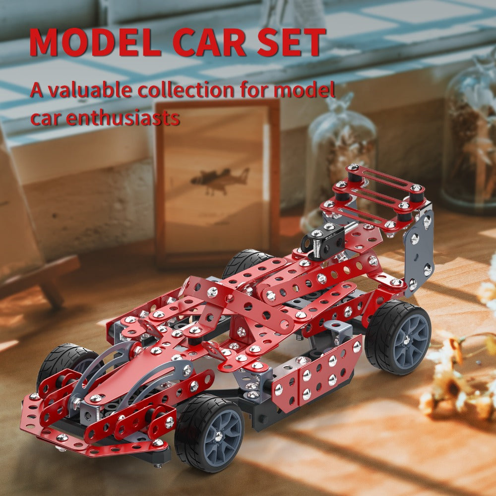 STEM Building Kit Model Car 283-287 Pcs Motorized Assembly Vehicle Toy with All-Terrain Tires & Openable Hood – Construction Toy for Boys Kids Ages 6+, Birthday Christmas Gift Red Green
