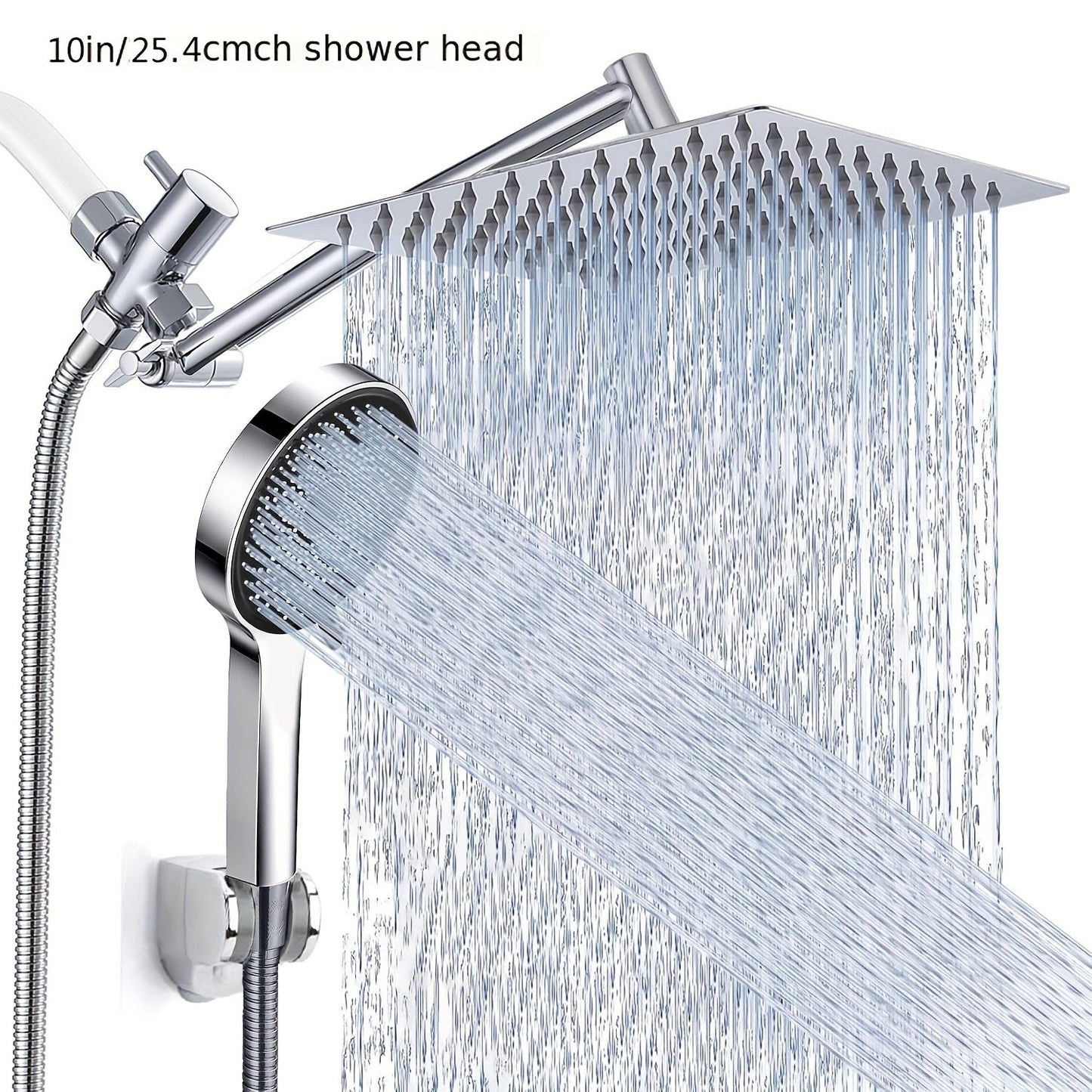 High Pressure Rainfall Handheld Shower Head Combo, 11-Inch Extension Arm, 9 Settings, 180° Adjustable, Anti-Leak with Holder, Chrome & Matte Black, 8/10/12 Inch