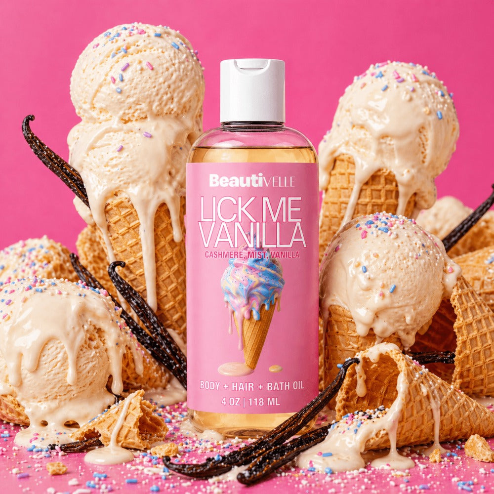 Vanilla Body Oil for Women Lick Me Cashmere Mist – Moisturizing Scented Skin Oil with Warm Amber Sandalwood & Creamy Vanilla, Long-Lasting Fragrance Body Oil 4oz 8oz