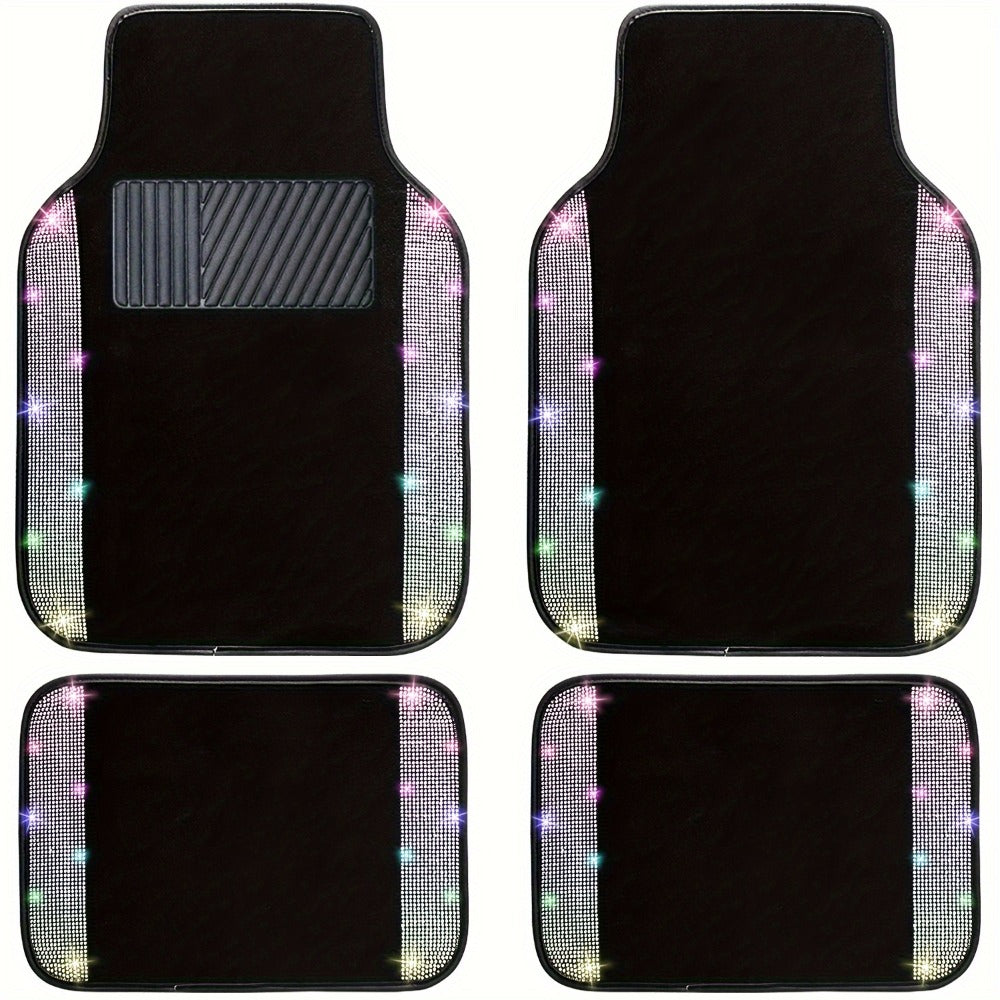 Bling Car Floor Mats Full Set – Rhinestone Sparkle Glitter Diamond Carpet, Universal Fit Cars SUV Trucks, 4pcs Anti-Slip Pad, Cute Car Accessories for Women & Girls