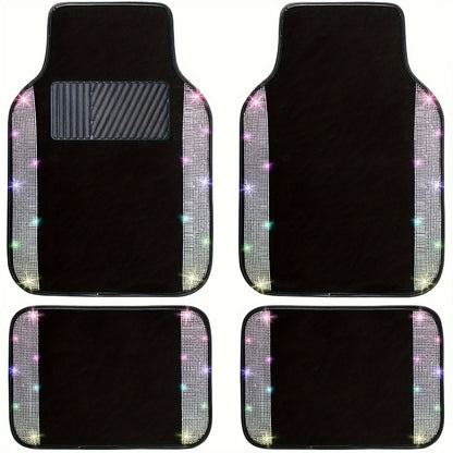 Bling Car Floor Mats Full Set – Rhinestone Sparkle Glitter Diamond Carpet, Universal Fit Cars SUV Trucks, 4pcs Anti-Slip Pad, Cute Car Accessories for Women & Girls