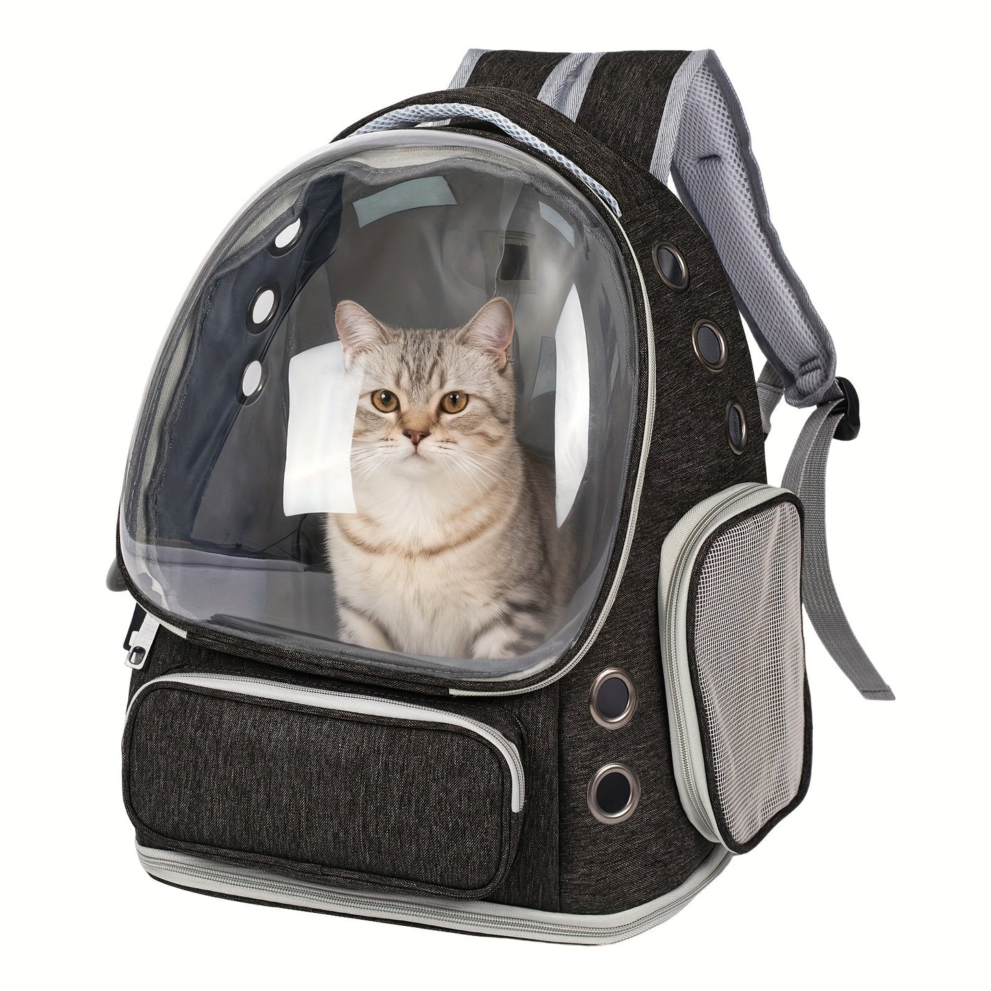 Cat Carrier Backpack Bubble Window Space Capsule Transparent Breathable Travel Bag for Cats & Kittens, Airline Approved Zipper & Pet Door Entry All-Season Cat Backpack, Black Blue Brown Green Gray Pink