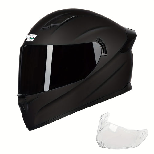 Dual Visor Full Face Motorcycle Helmet – DOT Style Motorbike Helmet for Men & Women, Clear & Tinted Visor Included, Sizes M / L / XL, Crown Racing